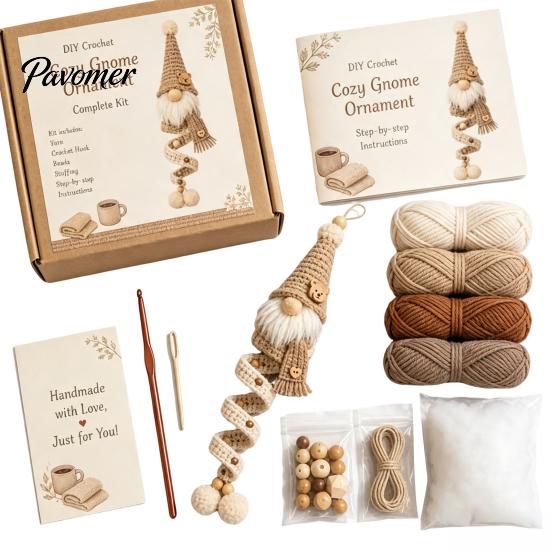 Parent Child Interaction Activities DIY Crochet Gnome Ornament Kit, Christmas Theme Soft Knitted Craft Thanksgiving Handmade Gift Sets Set,