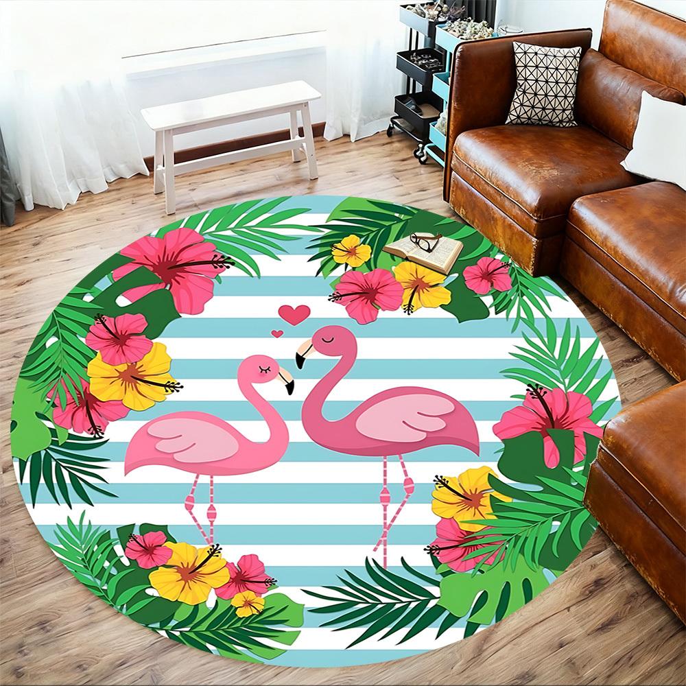 1pc Flamingo Tropical Round Chair Mat Area Rug - Non-Slip, Floor Mat for Office, Bedroom, and Indoor Decor C1125264