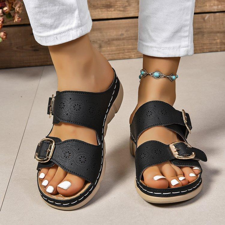 Large Size Wedge Slippers Women's Summer New Belt Buckle Light Outer Wear Fashion Slippers Women
