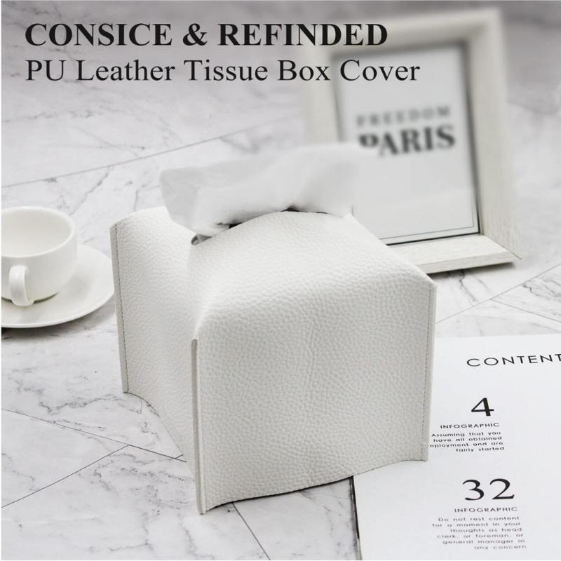 Square PU Leather Tissue Box Holder Modern Decorative Waterproof Organizer for Home End Table Office Countertop Car RV