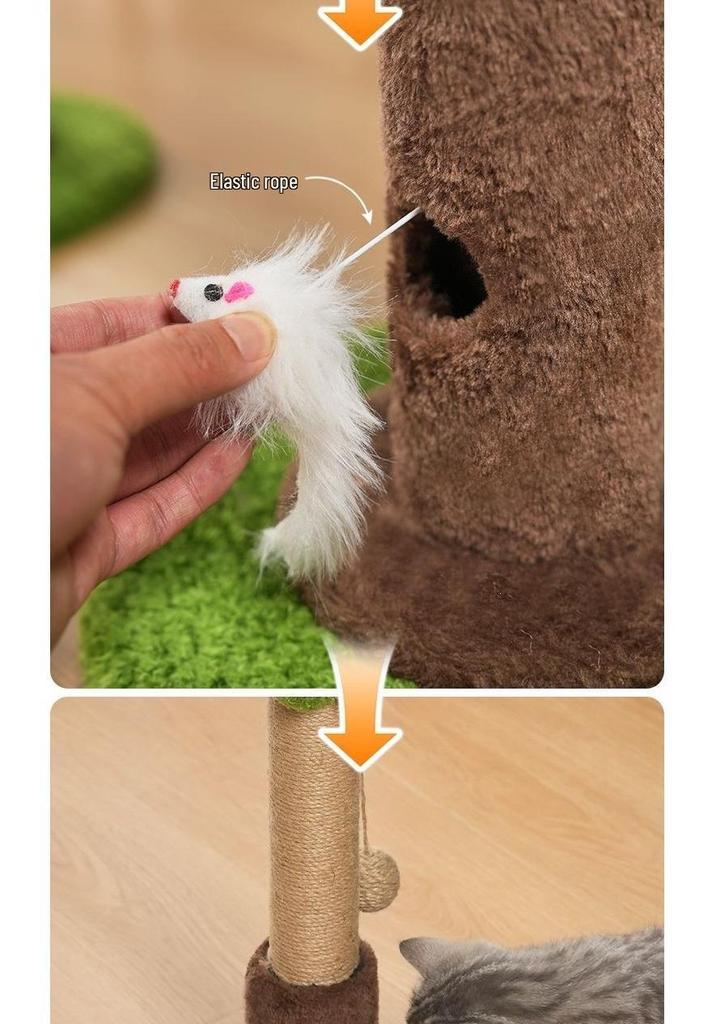 Coconut Palm Leaf Cat Tree with Scratching Post & Mouse Teaser