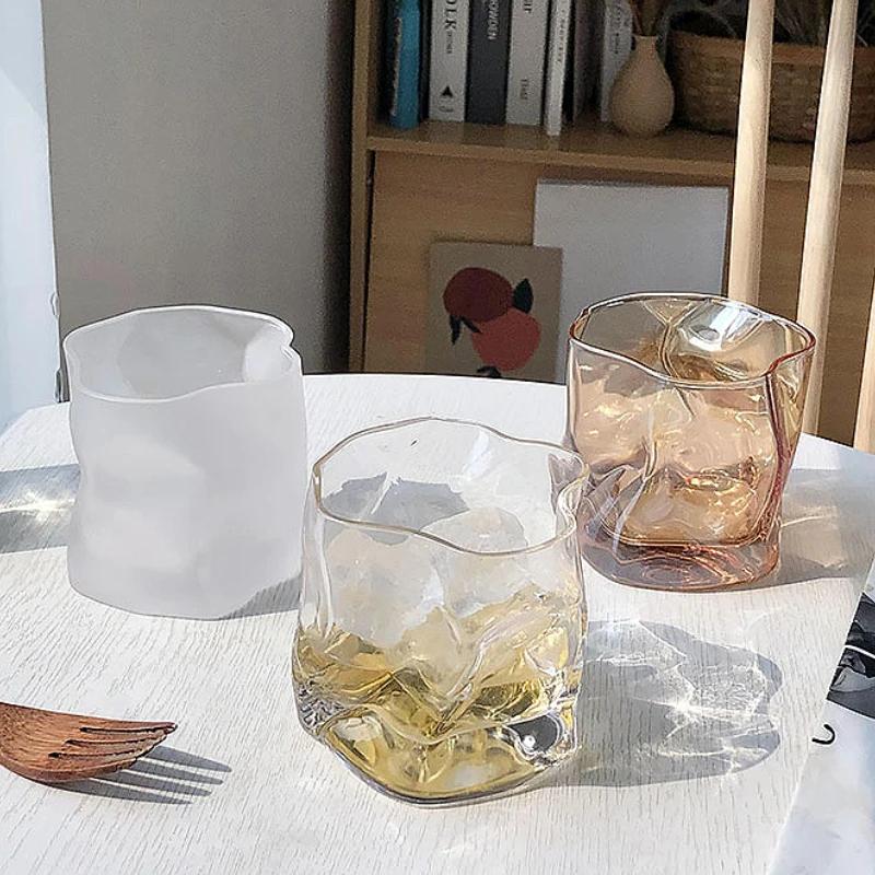 2pcs 280ml High End Cocktail Glass Luxury Whiskey Glass Creative Irregular Glass Cup Light Luxury Wine Glasses Cold Drink Mug