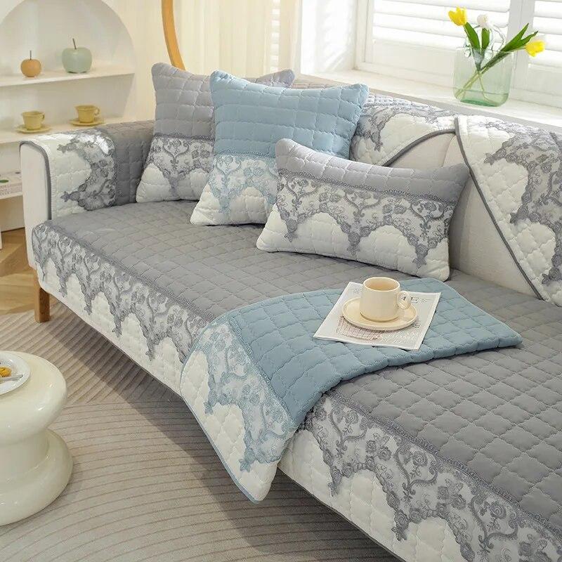 

Чехлы для диванов в Северной Европе, жаккардовая подушка для сиденья, спинка, Нескользящий чехол для дивана, универсальный для всех сезонов, кружевная подушка, коврик для дивана