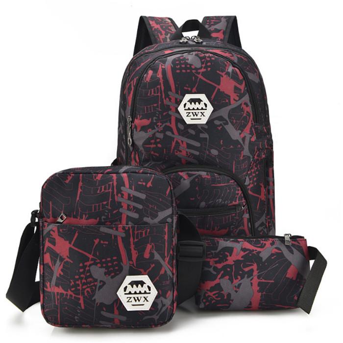 3pcs USB Male backpack bag set red and blue high school bag for boys one shoulder big student book bag men school backpack women