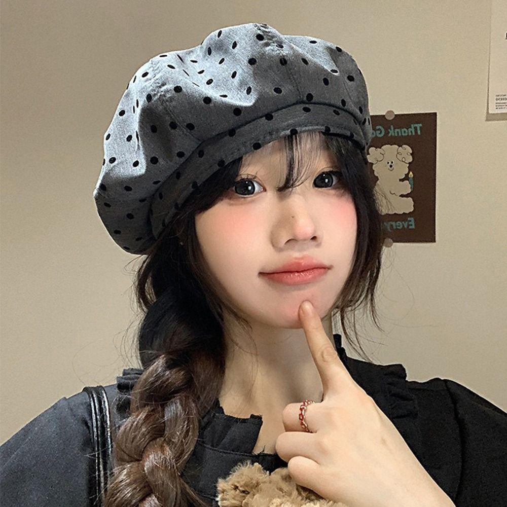 

Y2k Painter Berets Versatile Beanie Cap Japanese Polka Dot Berets Women