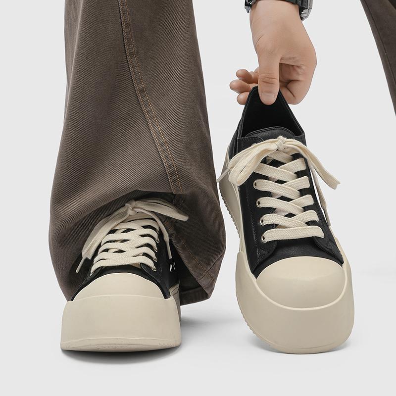 Men's Casual Thick Soled Shoes Comfortable Classic Minimalist Style Outdoor Leisure Street Walking Trendy Lace Up Young Shoes