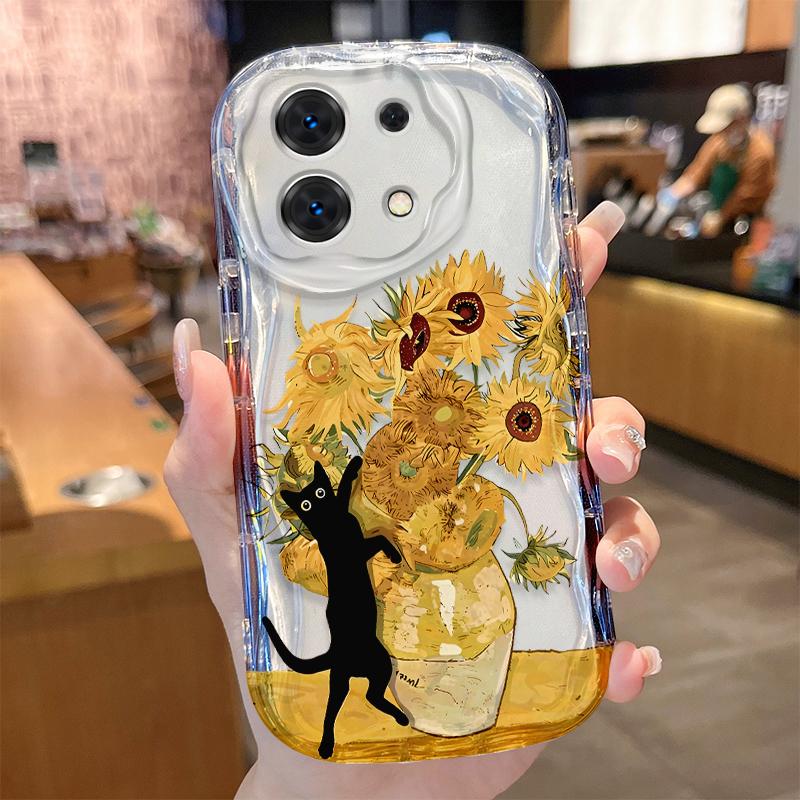 Vintage Blue Floral Black Cat Case for Xiaomi Redmi Note 14 13 12 11 10 Pro Plus 5G 9 14C 13C 4G 12C 10C 10S A2 A1 Soft Cover