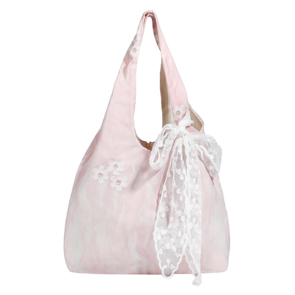 2025 Bow Art Lace One-Shoulder Large Canvas Tote Bag