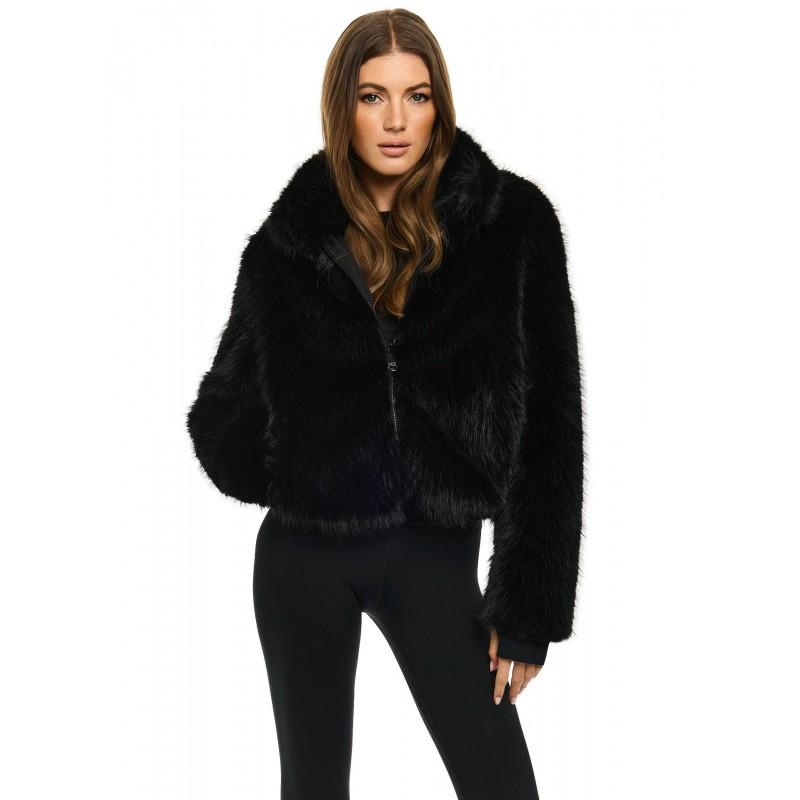 Womens Brown Faux Fur Short Coat Loose Fit High Neck Warm Winter Jacket Casual Outdoors