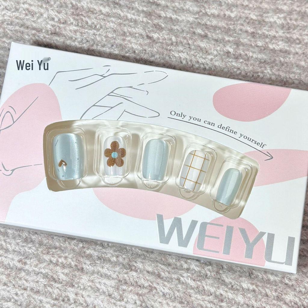 2025 Blue Cat Eye Floral Heart Gingham Nail Art Patches