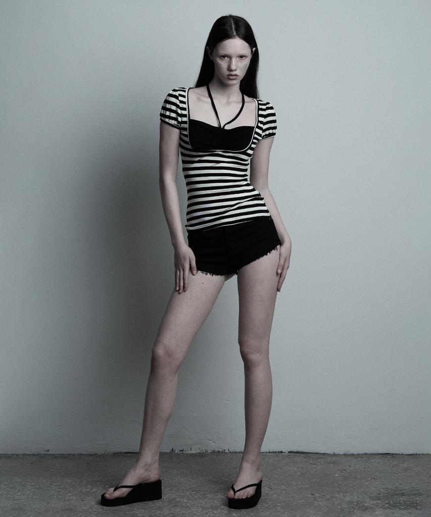 ILLIO Black Stripe Giselle Gathered Top