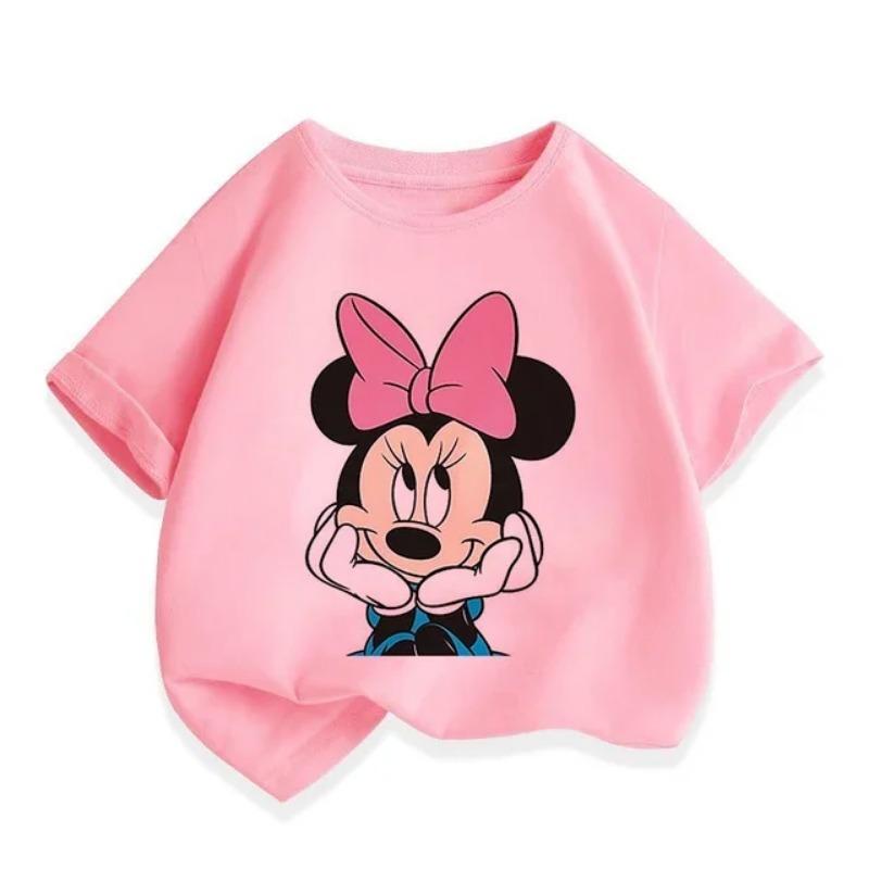 2026 Mickey Cartoon Boys and Girls Short Sleeve Summer Clothes Cute Minnie Print