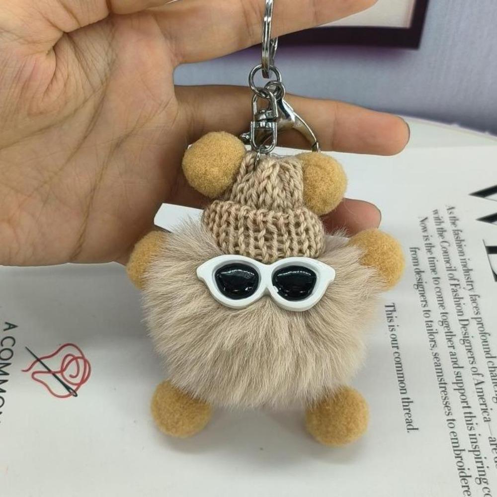 Imitation Plush Pendant Cartoon Coal Ball Key Bag Plush Doll Pendant Keychain Cute Solid Color Accessories