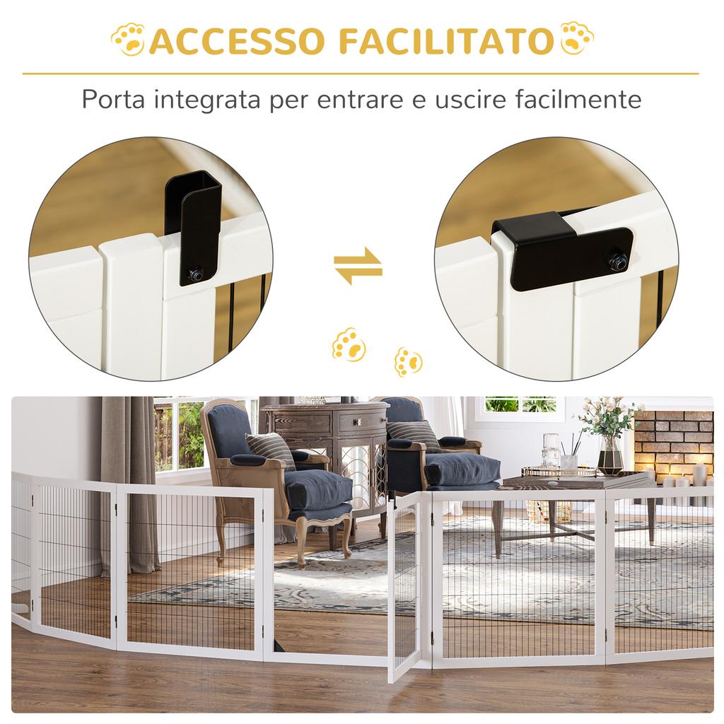 6-Panel Folding Dog Gate for Small/Medium Size Dogs, Made of Wood and Steel, 432x36x70 cm, White
