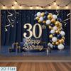 Sfondo 2D Buon 30° Compleanno Tenda Blu Navy Palloncino Oro Decorazione Festa