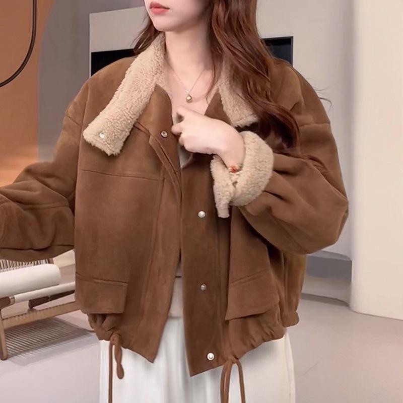 Women's Winter 2025 Korean-Style Suede Jacket - Plush, Thick, and Loose Fit