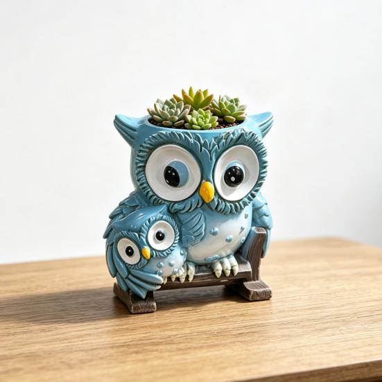 Cute Owl Planter Small Rocking Chair Animal Flower Pots with Drainage Hole Resin Plant Container for Outdoor Indoor Plants