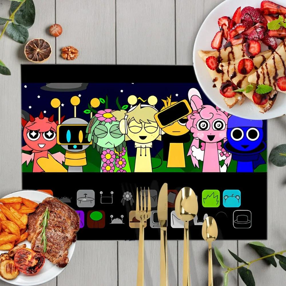 1 Stück Cartoon Sprunki Tischsets für das Essen Sprunki Incredibox Leinen Platzset Kaffeetassenuntersetzer Küchen Geschirrtrockenmatten