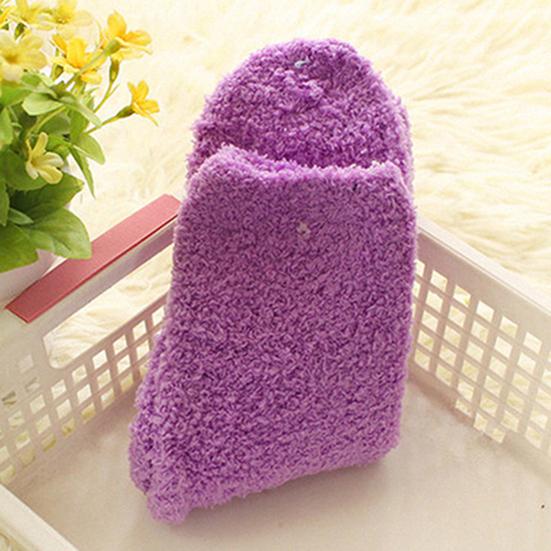 Mulheres menina inverno quente engrossar coral velo fofo cor sólida meias de dormir