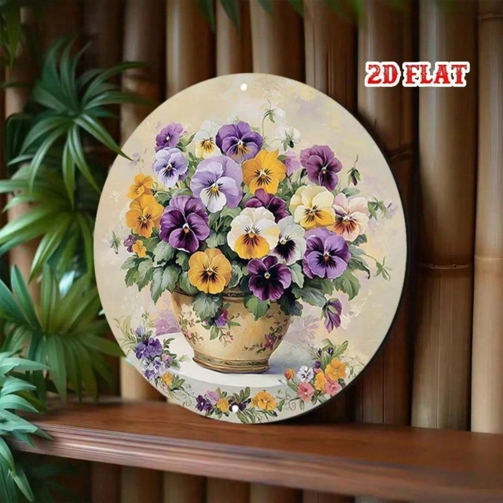 Vintage Round Daisy Metal Wall Art, Rustic Iron Sign for Living Room Cafe Home Decor