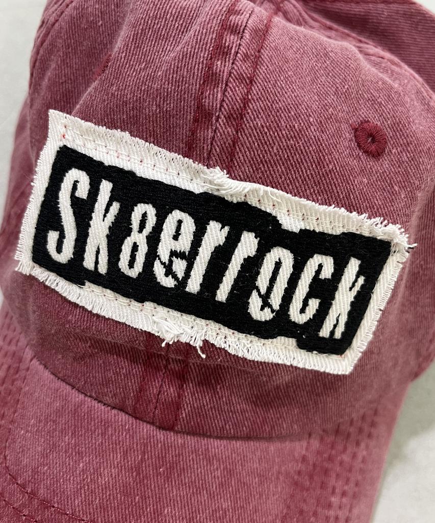 SK8ER ROCK Patchwork Pigmentwashing Ball Cap ((Red))