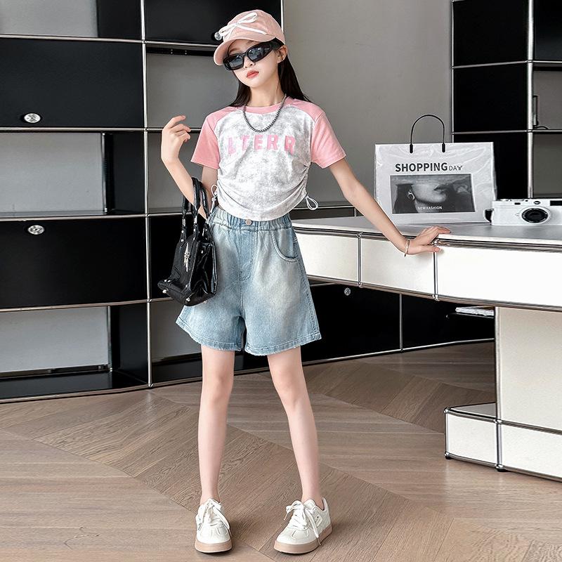 2025 New Girls' Embroidered Denim Summer Shorts: Stylish & Lightweight Five-Point Design for Big Girls