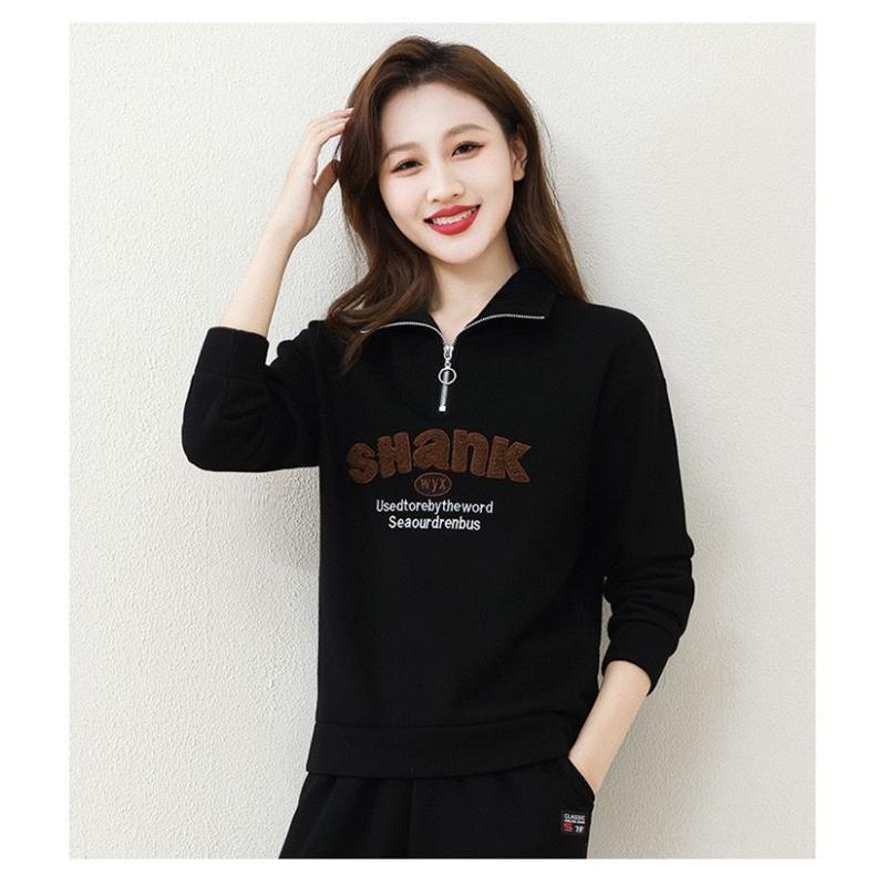 Lapel Zipper Letter Autumn and Winter Velvet Thickened Sweatshirt Fashionable Casual Top