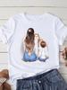 Cute Mom Womens ShortSleeved Printed Modal Shirt European Style Summer Fashion Personality Top for Women Modal fabric