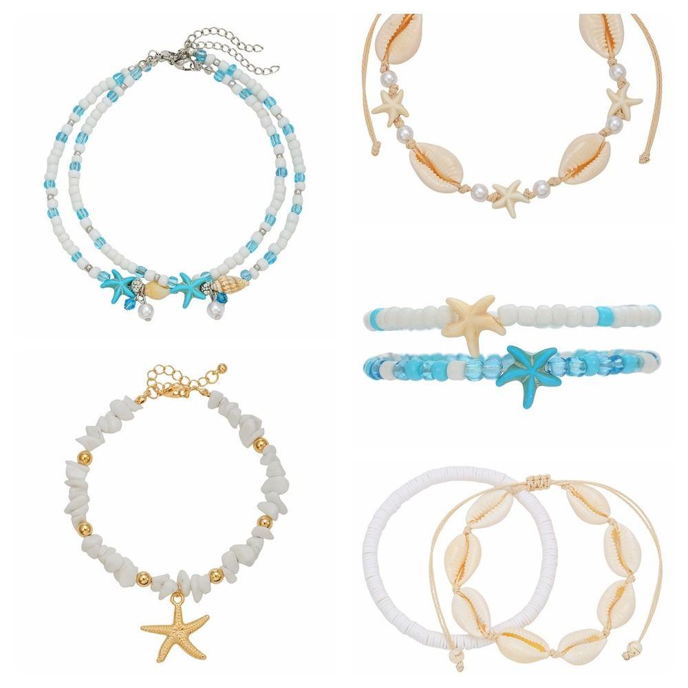 Handmade Starfish Pendant Ankle Pearl Beach Foot Chain Bohemian Boho Beaded Anklets  Women