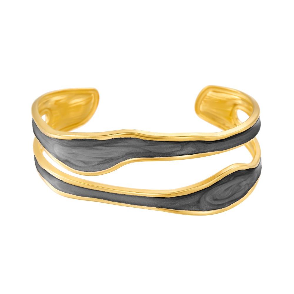 Geometric Vintage Open Bracelet Stainless Steel Women s Hand Bracelet Irregular Shape Bangle  Girls чёрный