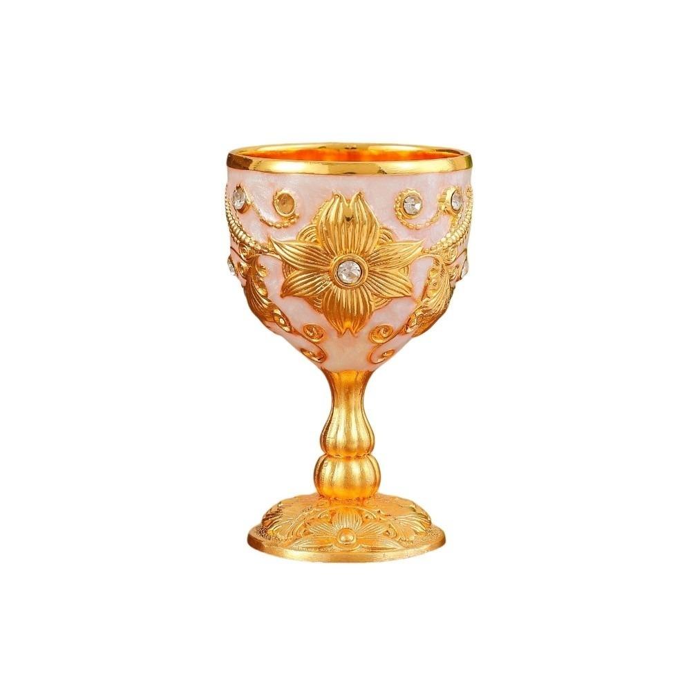 Flower Embossed Metal Chalice Goblet Rhinestone Decorative Vintage Wine Cup European Style Medieval Vodka Champagne Liqueur Cup