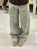 Retro Leopard Print Washed Denim Jeans - Autumn 2025 Loose, Slimming, Casual Straight-Leg Pants