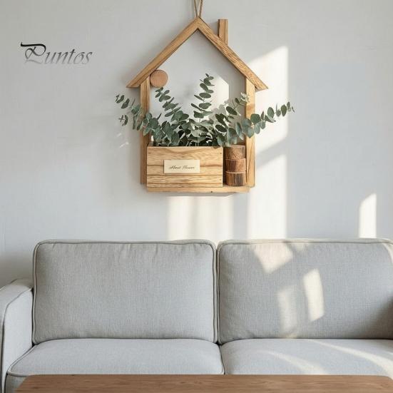 Rustic Home Wall Decoration Wooden Planter, Creative Hanging Flower Pot Basket for Indoor Plants Natural Wood Faux Flowers, Decor Living Room Balcony