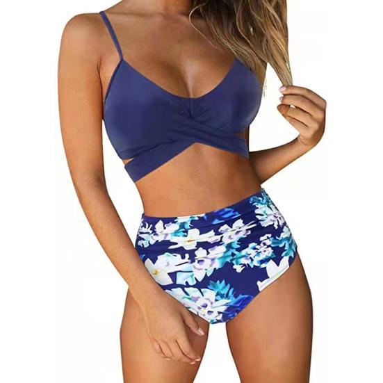 2Pcs/Set Printing Swimsuit Split Type Leopard Front Cross Bikini Set Beach