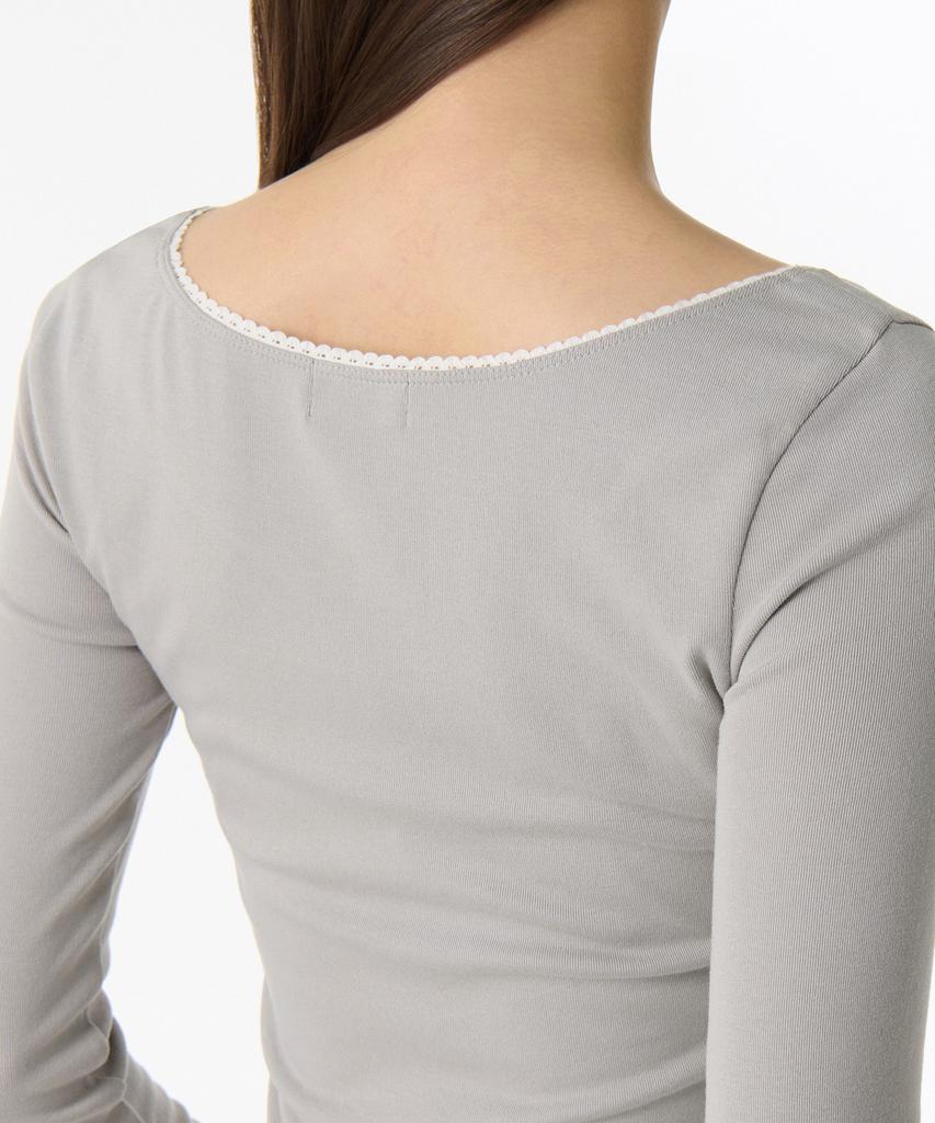MUSINSA STANDARD WOMAN Lace Trim Ballerina Long Sleeve T-Shirt [Light Grey]