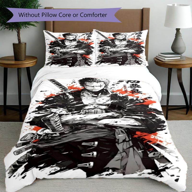 3pcs Duvet Cover Set (1*Duvet Cover + 2*Pillowcase, Without Core), Roronoa Zoro Print Bedding Set, Bedroom Decor, All‑Season, Gift
