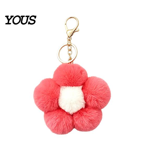 Women Keychain Plush Flower for Handbags, Five-petal Bag Charm, Charm Fluffy Backpack Hanging Accessory