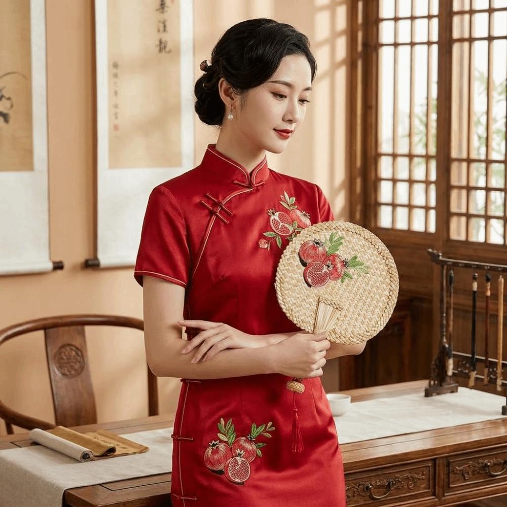 Creative Ancient-Style Hand-Cranked Fan Embroidered Traditional Handmade Fan Decorative Cattail Fan Summer