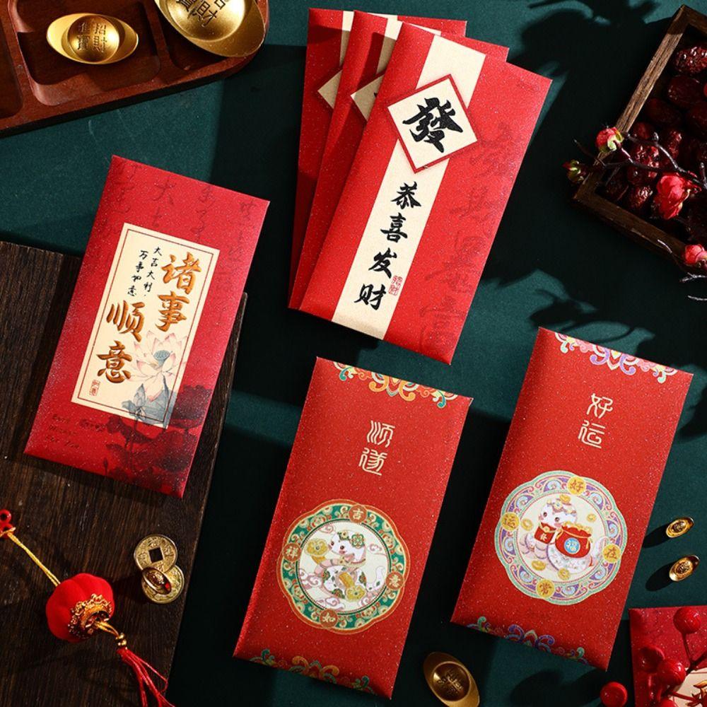 6pcs Hongbao 2025 Snake Year Red Envelopes Chinese Style Red Packets Good Luck Red Pocket  Bonus