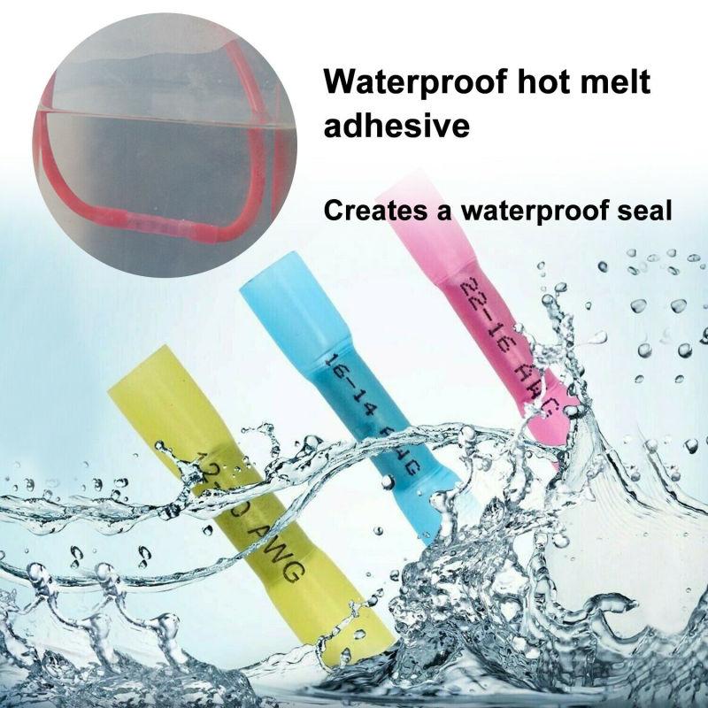 100pcs Heat Shrink Butt Wire Splice Connectors Waterproof Double Wall Design Sealed Crimp Terminals