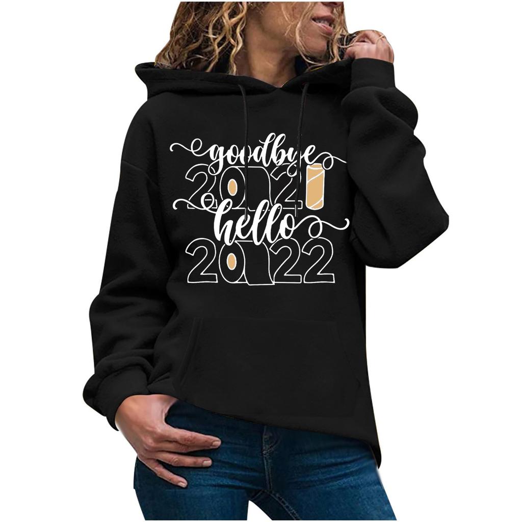 Damenmode Lässiger Neujahrsdruck Kapuzenpullover Lockerer Sportpullover
