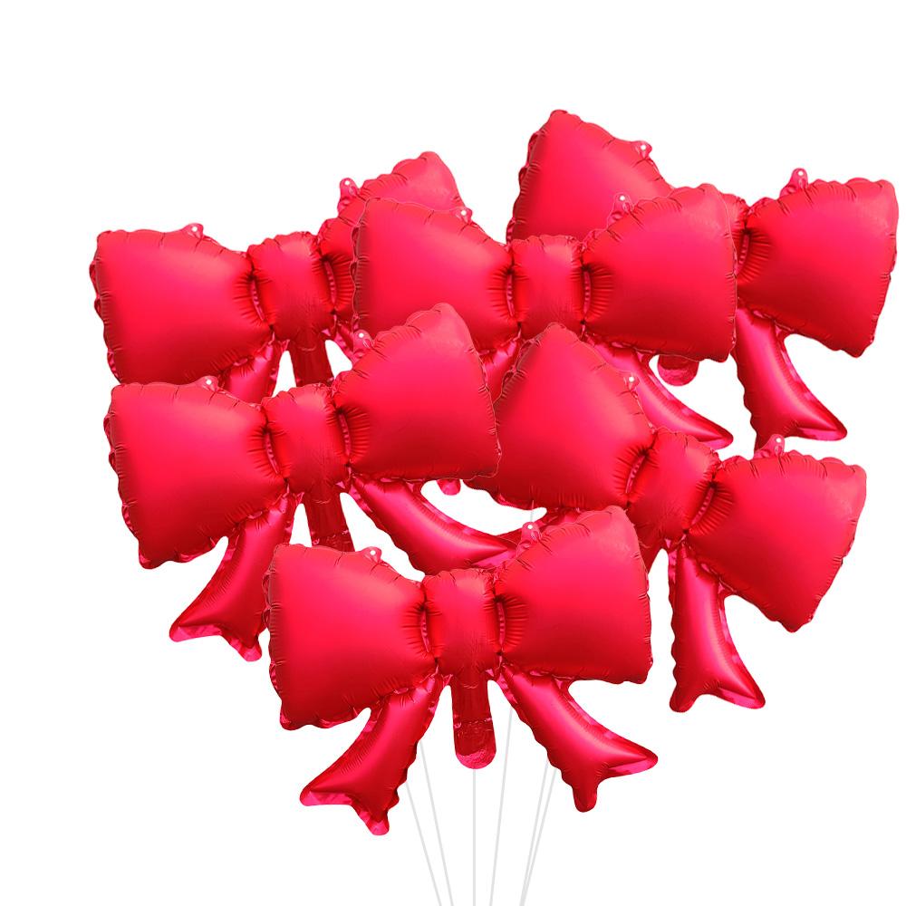 8Pcs 15-Inch Bowknot Foil Balloons, Matte Red Ribbon Mylar Balloons, Aesthetic Bow Shape Decorations for Wedding, Anniversary