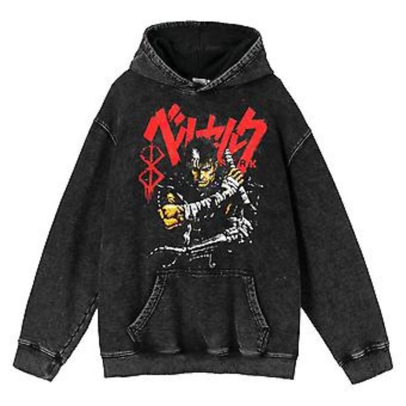 440G Heavy Washed Retro Animation Street Retro Cotton Sweater, Street Tide Hooded Sweater