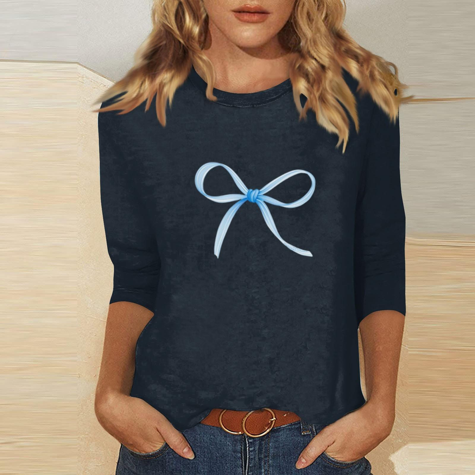 

Женский топ с принтом и круглым вырезом, рукавом 3/4 M тёмно-синий