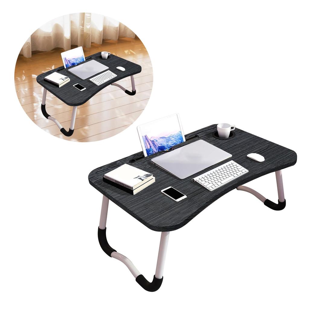 Kids Laptop Desk with Cup Holder Density Board Foldable Bed Table for Household Bedroom