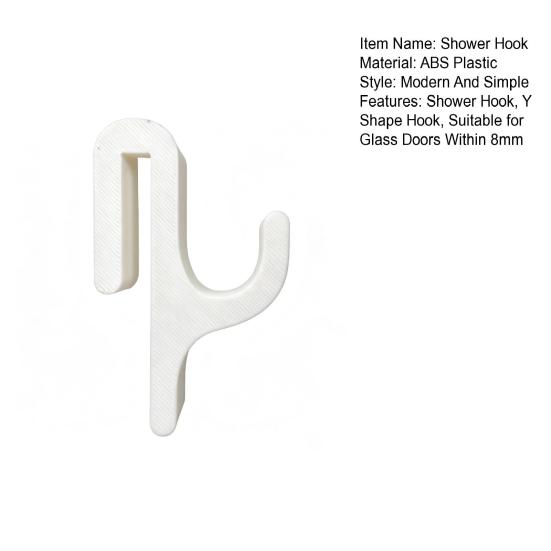 Shower Hook Plastic Anti-Slip Compression Resistant Hook Within 8mm Glass Door Drill-Free Installation Hook for Bathroom