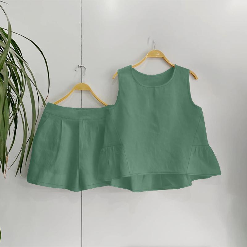 

ZANZEA Женские летние майки и шорты Повседневные костюмы-двойки M зелёный