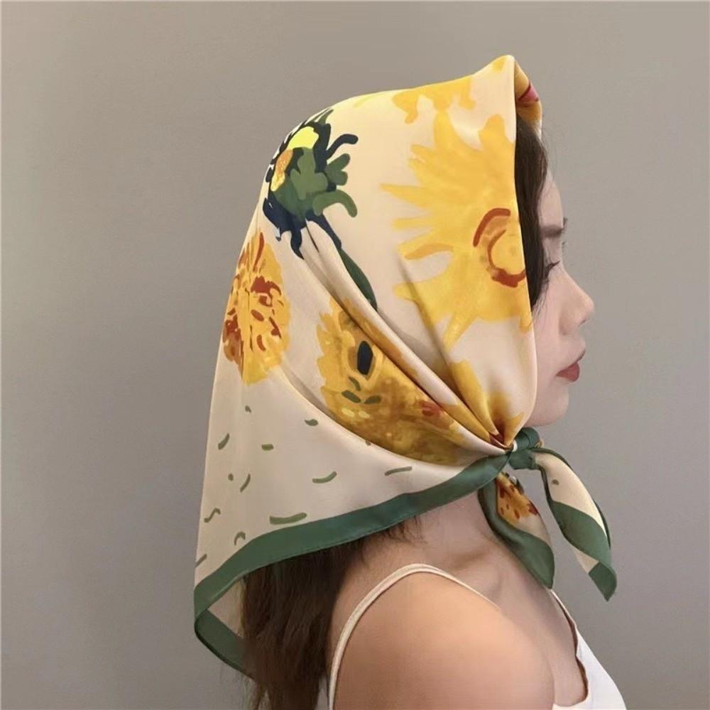 Lightweight Breathable Silk Scarf Soft Satin French Style Headscarf  Women