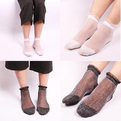 Fashion Women Summer Ruffle Glitter Mesh Ankle Socks  Gauze Fishnet Socks