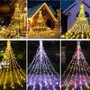 9X3.5M 350 LED Solar Christmas Waterfall Star String Light Outdoor Christmas Tree Topper Star Fairy Light Solar Garland Light